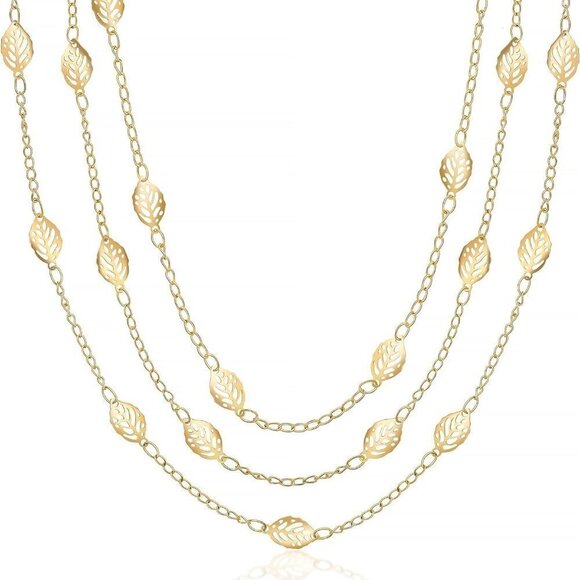 18K Gold Plated Cascading Layer Leaf Necklace - Picture 5 of 10